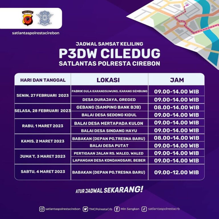 Jadwal Samsat Keliling P3DW Ciledug Kabupaten Cirebon